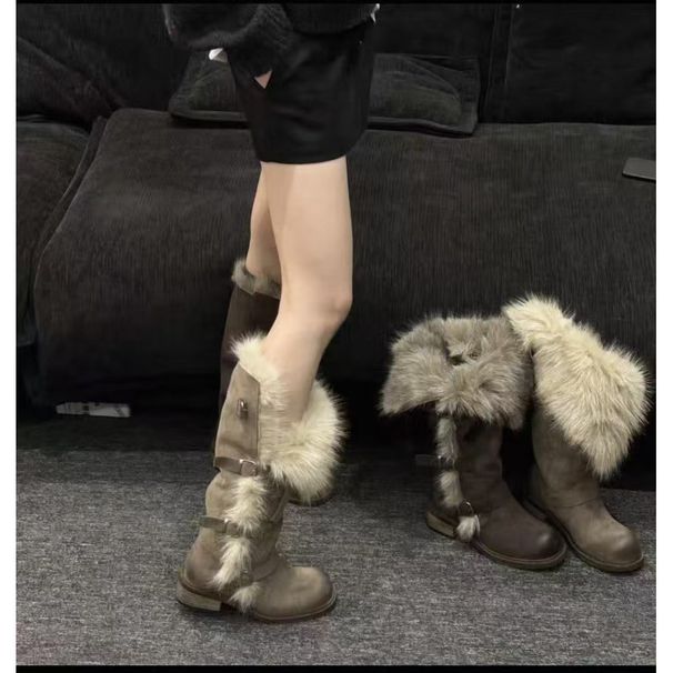 Super Warm, Integrated Leather And Fur~Detachable Buckle Strap, Women's Riding Snow Boots, 2025 Winter New Model,_vogvips.com