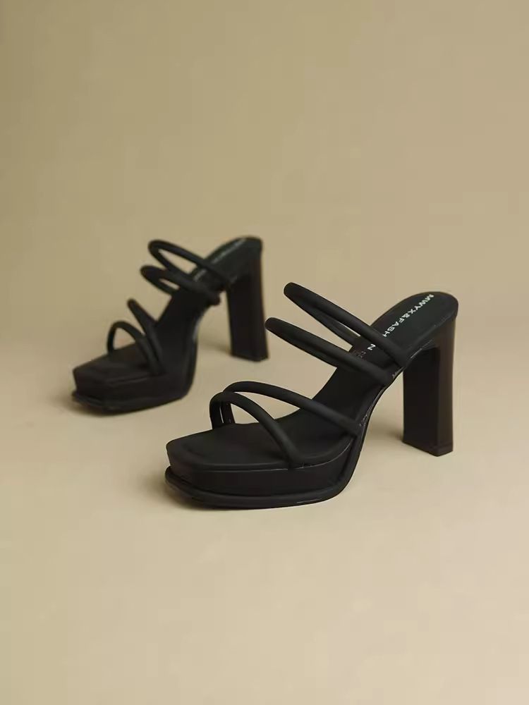 Black High-heeled Shoes Comfortable To Wear, 2026 Summer New Mule Shoes, Thick-soled Sandals For Petite Women, 10cm_vogvips.com