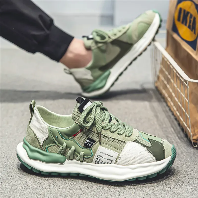 Men's Running New Mesh Breathable Clunky Shoes Fashionable Comfortable Casual Style Sports Thick Sole Trendy Grey Free_vogvips.com