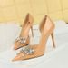 638-H19 High Thin Heels, Banquet Women's Shoes, Shallow Mouth, Pointed Side, Hollow Lacquer Leather, Water Diamond Bow_vogvips.com