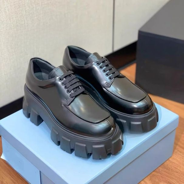 High Version Triangular Standard Lace-up Platform Loafers Women's Gear Muffin Shoes British Style Versatile Height-increasing Small Leather Shoes_vogvips.com