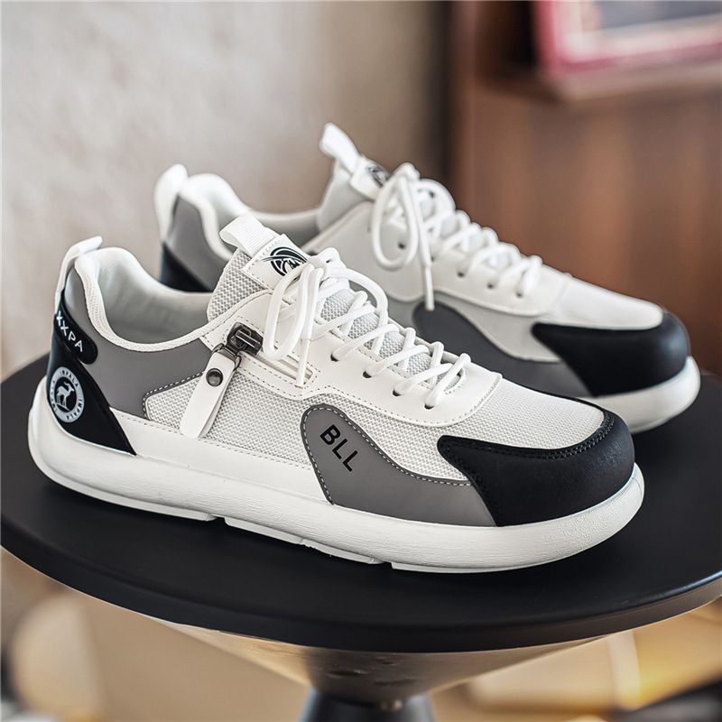 Men’s Lightweight Spring Summer Sneakers With Leather Upper Mesh Lining Flat Sole Round Toe Laced Sports Casual Footwear For Wide Feet_vogvips.com