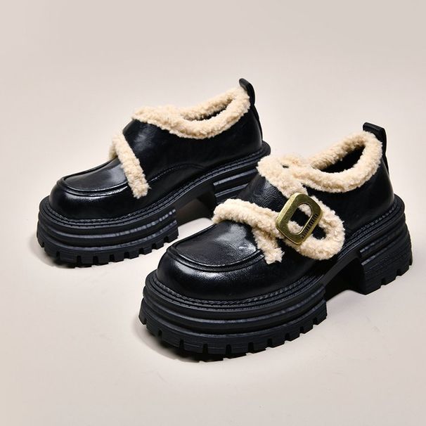 thick-soled Cotton Loafers Women's Velvet Round Head Height-increasing Muffin Small Leather Shoes_vogvips.com