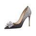 Fattened And Widened Black Crystal High Heels, Thin Heels, Fairy Wind Spring Large Size Women's Shoes 41-44 Genuine Leather_vogvips.com
