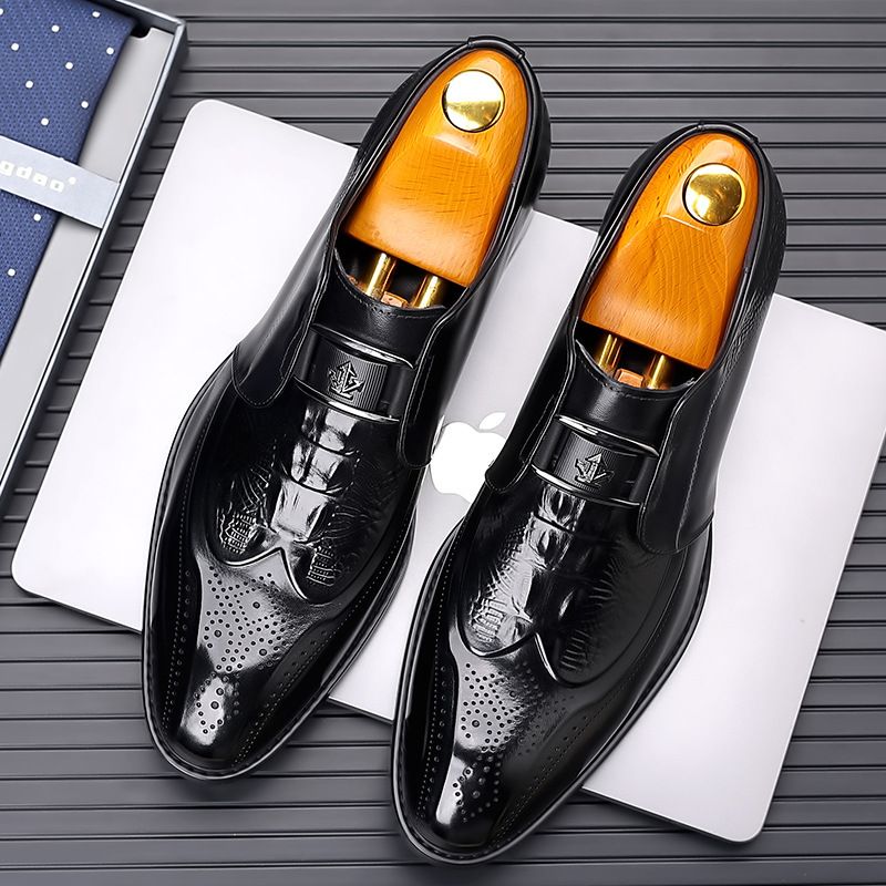 Wenzhou Men's Leather 2025 New European Style Crocodile Pattern Top Layer Cowhide Business Formal Pointed Toe Shoes_vogvips.com