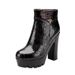 2025 Winter New British Style Chunky Martin For Women Patent Leather Embossed High Heel Thick Sole Small Size Waterproof_vogvips.com
