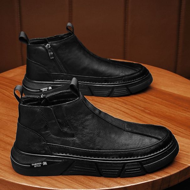 European Warm Series Martin 2025 Winter Fleece-Lined Mid-Cut British Style Short Men's High-Top Leather Shoes Boots_vogvips.com