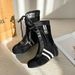 Women Boxing Boots Cowhide Version~ Flat Inner Height Increasing Boxing For Women, New Round Toe Martin Lace-Up Mid-Calf Boots, Short Boots_vogvips.com