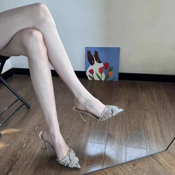 Slimming And Stylish, Sparkling Rhinestone Pointed-toe Transparent High-heeled Sandals, New Design For Outdoor Wear,_vogvips.com