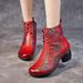 Ethnic Style 2021 New Mom's Plush Warm Cotton Shoes Women's Top Layer Cowhide Printed Chunky Heel Soft Sole Short Boots_vogvips.com