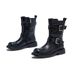 Versatile Black Leather Short Boots For Women In Autumn And Winter With Metal Buckle And Low Heel, Japanese Salt Retro Short Boots_vogvips.com