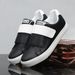 Men's Velcro Strap Training Shoes, Summer Leather Breathable Soft Sole Lightweight White Sneakers, Retro Couple Sneakers_vogvips.com