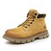 European Warm Series Autumn Winter New Yellow Leather Top Layer Pigskin Short Men's Casual Fleece Lined Warm Work Boots_vogvips.com