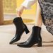 Chunky Heel Pointed Toe Short Boots For Women, Autumn And Winter Single Boots, 2025 New Mid-Calf Boots, French Style Elegant Leath_vogvips.com