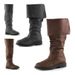 Women’s Winter Fashion Boots – Low Block Heel, High Shaft (33-44) | PU Upper, Cozy Fleece Lining, Slip-On Style (Black/Brown)_vogvips.com