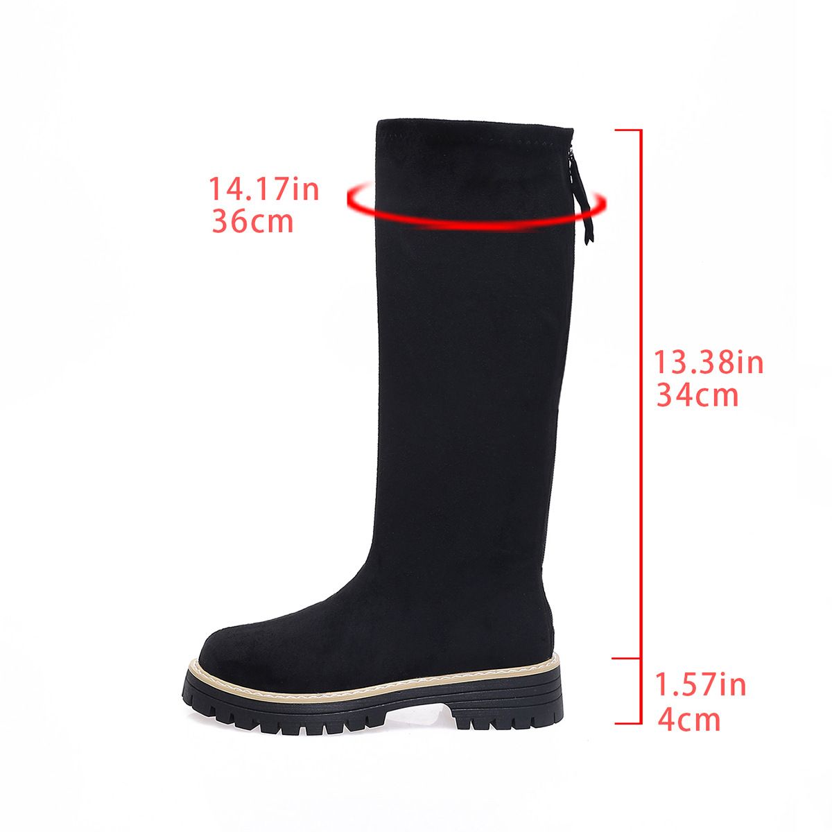 Women's Slimming Round Toe Stretch Boots Plus Size Winter Style Back Zipper Knee High For Fashionable Comfort_vogvips.com