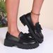 Women's Plus Size Loafers Spring Autumn Bow Tie Thick Soled Leather Retro Single Shoes_vogvips.com