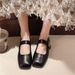 Spring Soft Leather Metal Buckle Small Square Head Retro Flat Heel Single Shoes One-word Buckle Mary Jane Shoes Women's Shoes Flat Shoes_vogvips.com