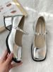 Women's With Soles Thick Heels, Silver Mary Jane Square Toe 2025 Spring And Autumn New Small Leather Shoes, Women's_vogvips.com