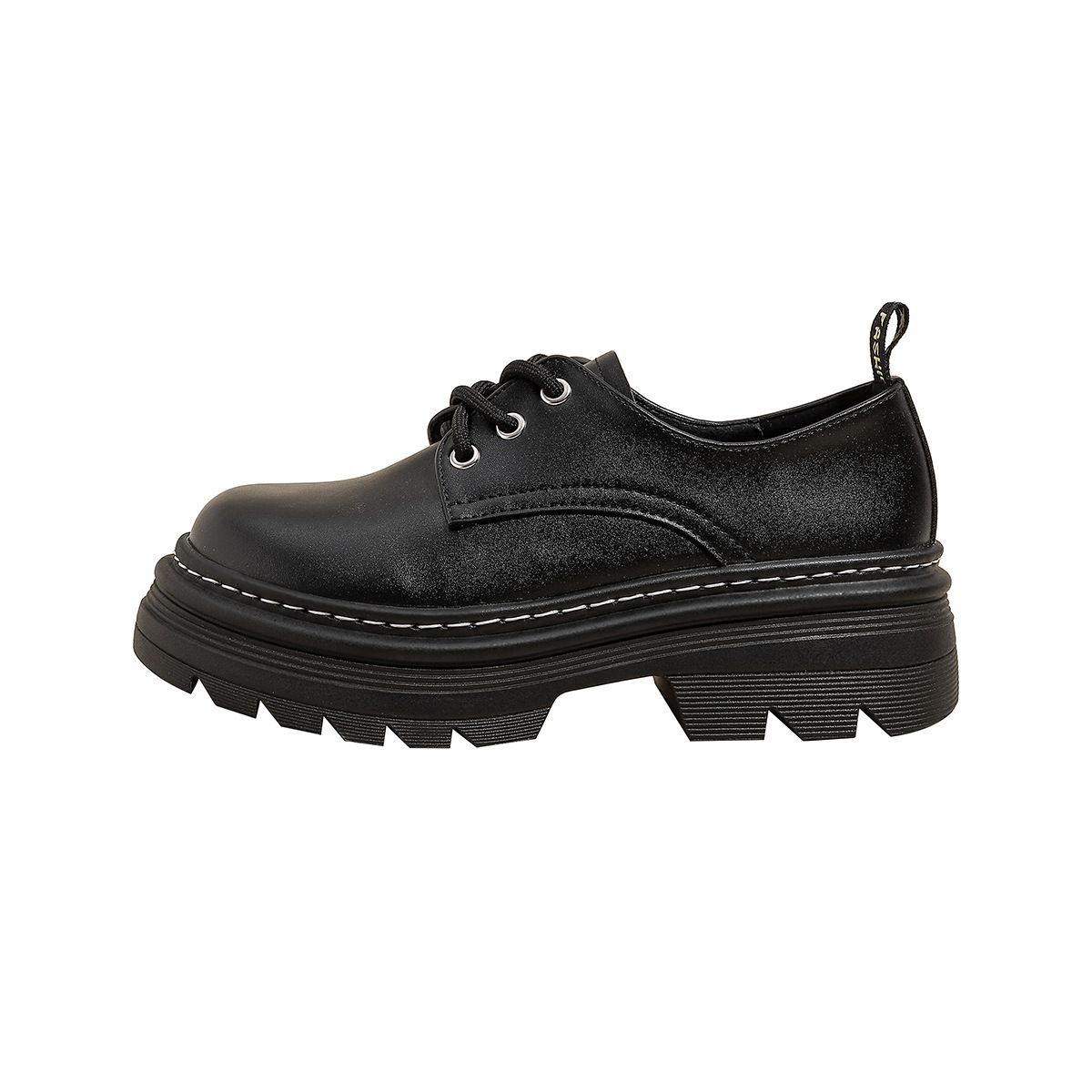 Round Head Loafers Women's Platform British Style Small Leather Shoes Lace-up Thick Heel Height-increasing Single Shoes_vogvips.com
