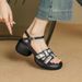 MTX Thick-Soled High-Heeled Sandal For Women Summer New National Style Color-Block Woven One-Strap Chunky Heel Women'_vogvips.com