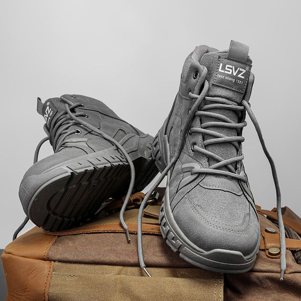Men's Classic Ankle Boots - Military-Inspired Lace-Up Work Boots With Cushioned Sole (Khaki/Black/Gray)_vogvips.com