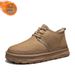 Men's Winter Snow Boots With Fleece Lining - Thick & Warm Round Toe Slip-On Boots For Cold Weather, Non-Slip PVC Sole (Black/Chestnut/Licorice)_vogvips.com