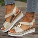 Large Size Women's Sandals Metal Buckle Decoration Rope Wedge Heel Light Bottom Fish Mouth Sandals_vogvips.com