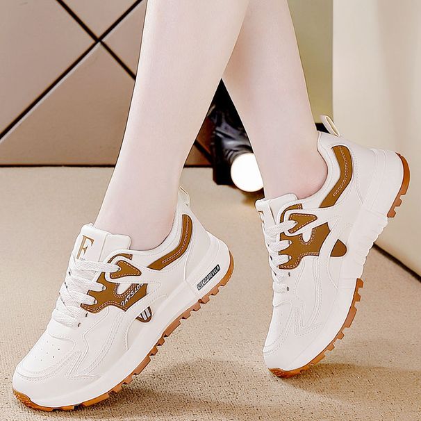 Plus Size Women's Sneakers 2024 New Spring Hot Korean Style Versatile Lightweight Running Leather Dad Shoes Women 5162_vogvips.com