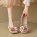 Square Head Single Shoes Female Flat Bottom Shallow Mouth Word With Flowers French Fairy Style Grandma Shoes Female_vogvips.com