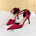 MTX 5196-1 Korean Style Sweet Women's Shoes Thin High Heel Shallow Mouth Pointed Toe Satin Hollow Back Bowknot Strap Sandals_vogvips.com