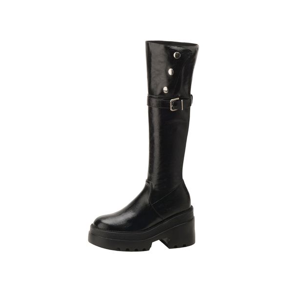Women's 2025 New Style Internal Height Increase Autumn Winter Fleece Lined Melard High Tube Long Boots_vogvips.com