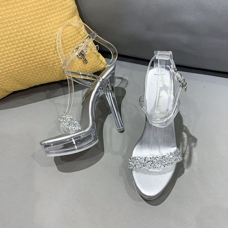 Fashionnew Arrival Pointed Toe Rhinestone Waterproof Platform Stiletto Ultra High Heel Casual Wedding Banquet Fashion Sandals Women's Shoes_vogvips.com
