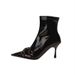 High Heel Pointed Toe Short For Women, Slip-On Stiletto, 2025 New Autumn Winter Black Patent Leather High-End Slim Boots_vogvips.com