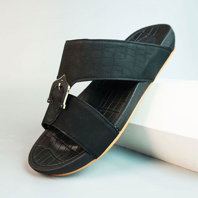 New One Line Drag Plus Size Men's For Outdoor Wear, Black Slippers_vogvips.com