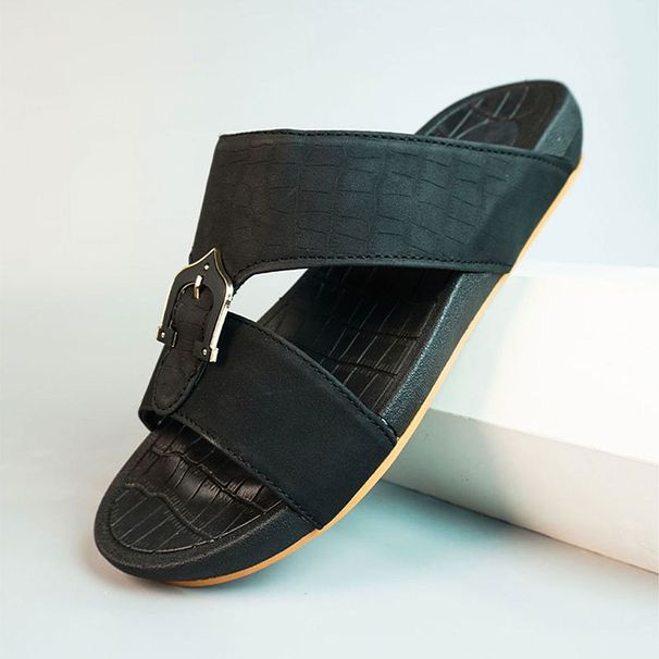 New One Line Drag Plus Size Men's For Outdoor Wear, Black Slippers_vogvips.com