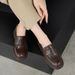 Tread Vintage Brown Flat Loafers For Women Spring And Autumn New Round Toe Single Small Leather Shoes_vogvips.com