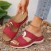 New Plus Size Women's Casual One Foot Pedal Stitching Metal Buckle Cool With Sloping Heel And Thick Sole Hollow Slippers_vogvips.com