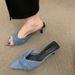 2025 Summer New Style Pointed Toe Open-Toe Denim Blue Outdoor Slippers, Simple And Versatile, Thin Heel Slide Sandals To_vogvips.com