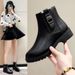 2023 Autumn Winter New Mid-Calf Mid-Heel Martin Pointed Toe Women's Slip-On Motorcycle Short Boots_vogvips.com
