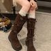 25 Autumn And Winter High-top Rider Boots, Women's Retro Lace-up Long Boots_vogvips.com