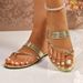 Summer New Style Gold Multi Strap Flat Sandals for Women European American Style Fashionable Versatile plus Size Flip Flops_vogvips.com