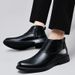 Large Size Men's Short Boots Retro Martin Boots Pointed Belt Buckle Velcro Cotton Boots Men's Shoes_vogvips.com