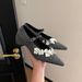 Sheepskin Version Thick Soled Flower Sequined One Strap Shoes For Women Temperament Inner Heightening Pointed Toe Single Shoes_vogvips.com