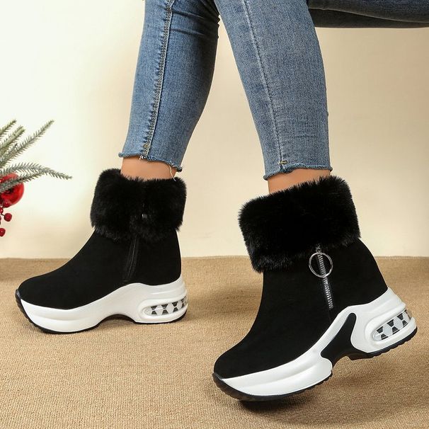 2025 Autumn Winter New Snow For Women, Large Size, Fleece-Lined, Tube, Warm, Height-Increasing Cotton Boots,_vogvips.com