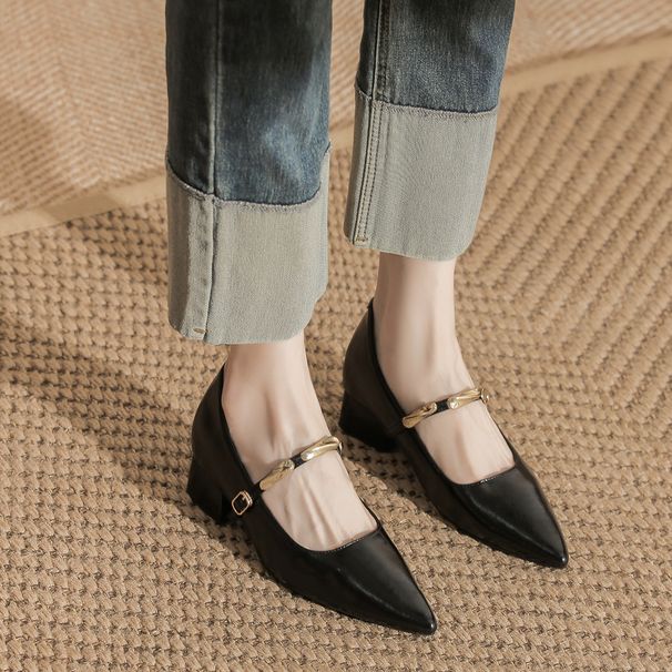 Small Shallow Mouth Height Thick Heel Shoes New Spring And Autumn Temperament French Retro Word Belt Mary Jane Shoes Women_vogvips.com