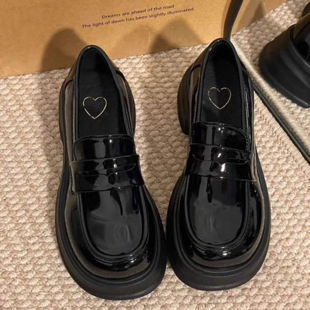 Plus Size Women S Black Leather British Style JK Uniform Single Shoes Height Increasing Thick Sole Loafers_vogvips.com