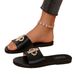 Women's Fashionable Slippers Round Toe Flat Sandals Solid Color Metallic Decoration Classic And Versatile Shoe_vogvips.com