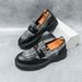 Loafers, Brogue Carved Trendy Thick-soled Height-increasing Slip-ons, Business Casual Large-toe Leather Shoes, Men's_vogvips.com