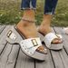 Women's Shoes Large Size Summer New Thick Heel Buckle Metal Buckle Slippers One Strap Beach Sandals_vogvips.com